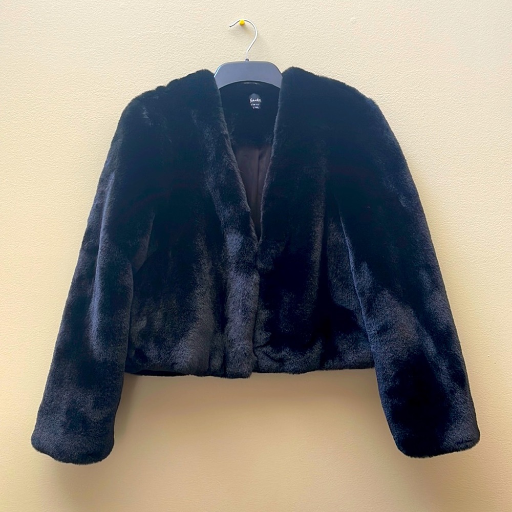 Bardot faux fur black cropped coat